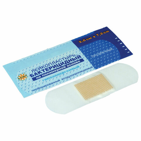 Лейкопластырь бактерицидный LEIKO комплект 1000 шт., 2,5х7,2 см, на прозрачной полимерной основе, 213076