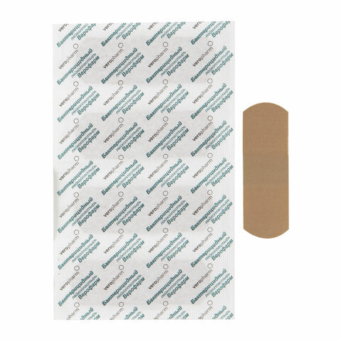 Набор лейкопластырей бактерицидных 20 шт. ВЕРОФАРМ, 4 размера, телесные, 20035854