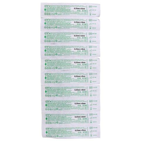 Иглы для мезотерапии и микроинъекций одноразовые SFM 0,25 х 6 - 31G, КОМПЛЕКТ 50 шт.