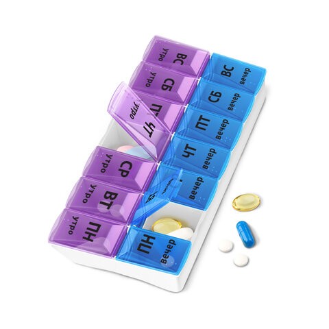 ТАБЛЕТНИЦА / Контейнер для лекарств и витаминов "7 дней/2 приема" БОЛЬШОЙ ОБЪЕМ, DASWERK, 630844