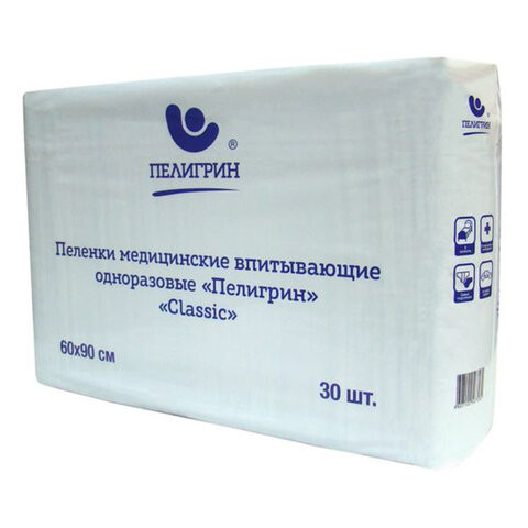 Пеленки 60х90 см, ПЕЛИГРИН "Classic", КОМПЛЕКТ 30 шт., впитывающие, одноразовые, М60х90/30С