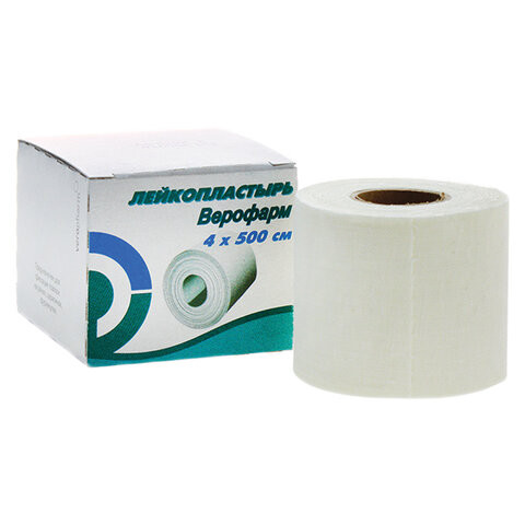 Лейкопластырь рулонный ВЕРОФАРМ, 4х500 см, тканевая основа, картонная коробка, 20024113