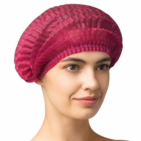 Шапочка одноразовая "Шарлотта" ЧИСТОВЬЕ КОМПЛЕКТ 50 шт., спанбонд 15 г/м2, бордовая, 600-874