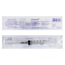 Шприц 3-х компонентный PASCAL, 5 мл, КОМПЛЕКТ 100 шт., в пакете, игла 0,7х40 - 22G, 120407